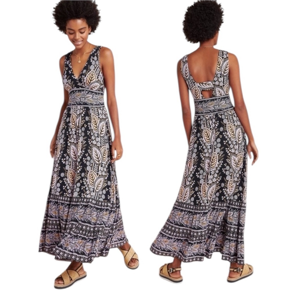 Anthropologie Maeve Giulietta Cut Out Open Back Maxi Dress Black Size S